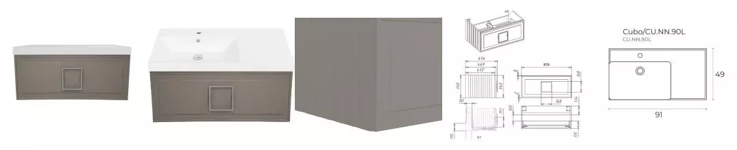 Тумба с раковиной «La Fenice» Cubo 90 (Cubo 90 левая) подвесная Cappuccino ручки Cromo