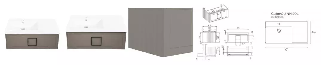 Тумба с раковиной «La Fenice» Cubo 90 (Cubo 90 левая) подвесная Cappuccino ручки Nero