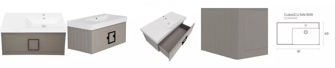 Тумба с раковиной «La Fenice» Cubo 90 (Cubo 90 правая) подвесная Cappuccino ручки Nero