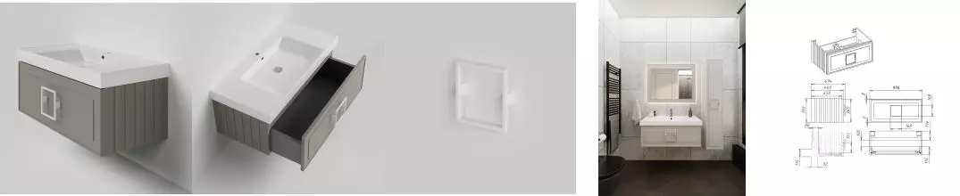 Тумба с раковиной «La Fenice» Cubo 100 (Cubo 100) подвесная Cappuccino ручки Bianco