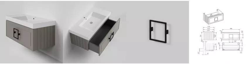 Тумба с раковиной «La Fenice» Cubo 100 (Cubo 100) подвесная Cappuccino ручки Nero