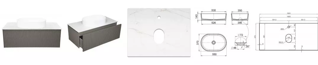 Тумба с раковиной «La Fenice» Terra 100 (Senso 55/37) подвесная Cappuccino столешница Granite Gray Structural