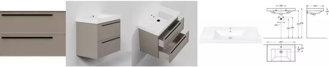 Тумба с раковиной «La Fenice» Elba 80 twin (Cubo 80) подвесная Cappuccino