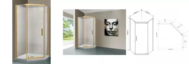 Душевой угол-ограждение «Vincea» Stresa VSP-1S900CLG 90/90 прозрачный/брашированное золото многоугольный без поддона универсальный Душевой угол-ограждение «Vincea» Stresa VSP-1S900CLG 90/90 прозрачный/брашированное золото многоугольный без поддона универсальный