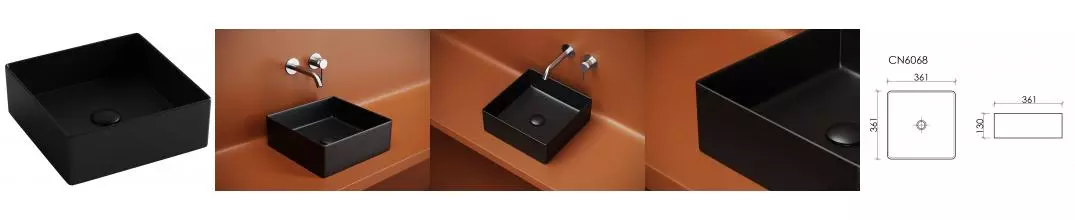 Раковина «Ceramica Nova» CN6068MB 36/36 фарфоровая чёрная матовая Раковина «Ceramica Nova» CN6068MB 36/36 фарфоровая чёрная матовая