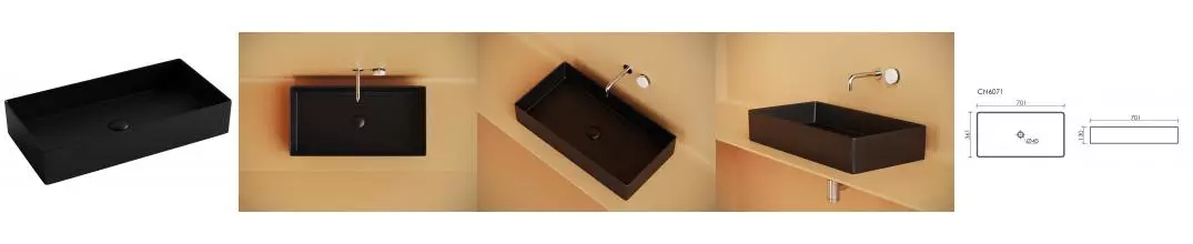Раковина «Ceramica Nova» CN6071MB 70/36 фарфоровая чёрная матовая Раковина «Ceramica Nova» CN6071MB 70/36 фарфоровая чёрная матовая
