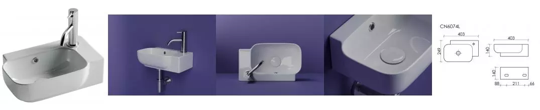 Раковина угловая «Ceramica Nova» CN6074 40/25 фарфоровая белая левая Раковина угловая «Ceramica Nova» CN6074 40/25 фарфоровая белая левая