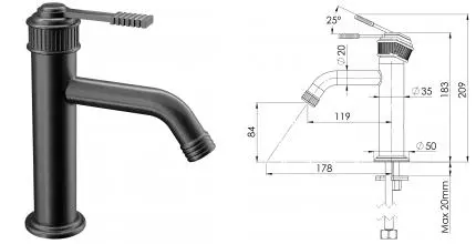 Смеситель для раковины «Remer» Atelier AL12CFP брашированный чёрный хром