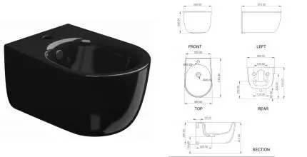 Подвесное биде «GSG» HIBISO002 чёрное глянцевое без крышки Подвесное биде «GSG» HIBISO002 чёрное глянцевое без крышки