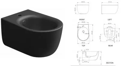 Подвесное биде «GSG» HIBISO003 чёрное матовое без крышки Подвесное биде «GSG» HIBISO003 чёрное матовое без крышки