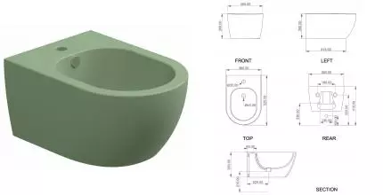 Подвесное биде «GSG» LKBISO031 Salvia Matt без крышки Подвесное биде «GSG» LKBISO031 Salvia Matt без крышки