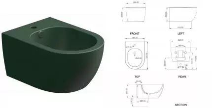 Подвесное биде «GSG» LKBISO036 Smeraldo Matt без крышки Подвесное биде «GSG» LKBISO036 Smeraldo Matt без крышки