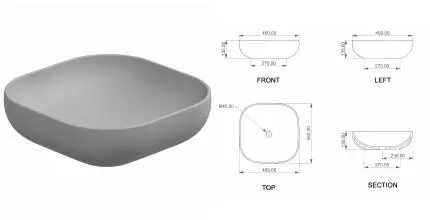 Раковина накладная 45 см GSG Easy EALAVQU45033, Perla Matt, шт EALAVQU45033 · Easy, GSG, EALAVQU45033