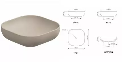 Раковина накладная 45 см GSG Easy EALAVQU45034, Sabbia Matt, шт EALAVQU45034 · Easy, GSG, EALAVQU45034