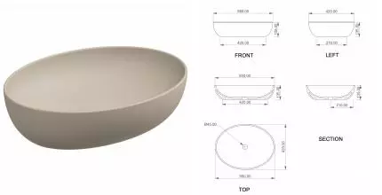 Раковина накладная 55*42 см GSG Easy EALAVOV55034, Sabbia Matt, шт EALAVOV55034 · Easy, GSG, EALAVOV55034