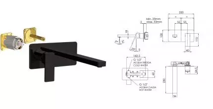 Внешняя часть смесителя «Remer» Absolute AU15LKBNO чёрная матовая