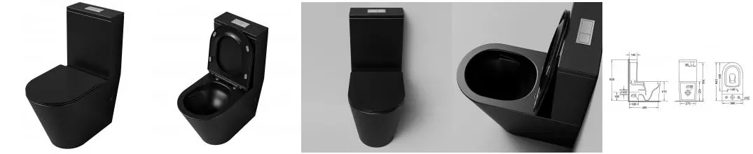 Унитаз компакт безободковый «Grossman» GR-4458BMSQ чёрный матовый с сиденьем ультратонкое дюропласт с микролифтом чёрное