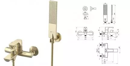 Смеситель для ванны с душем «Lemark» Ursus LM7214BG брашированное золото Смеситель для ванны с душем «Lemark» Ursus LM7214BG брашированное золото