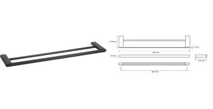 Полотенцедержатель двойной «Bemeta» Organic Black 167104050 на стену чёрный матовый