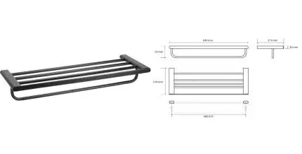 Полотенцедержатель с полкой «Bemeta» Organic Black 167105150 на стену чёрный матовый