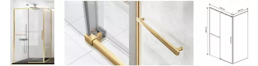 Душевой угол-ограждение «Vincea» Slim Soft VSR-1SS1012CLG 120/100 прозрачный/брашированное золото прямоугольный без поддона универсальный