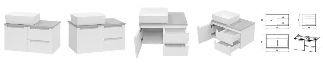 Тумба с раковиной «Brevita» Cargo 80 (MLN-7050H 48) подвесная белая левая столешница серая Тумба с раковиной «Brevita» Cargo 80 (MLN-7050H 48) подвесная белая левая столешница серая