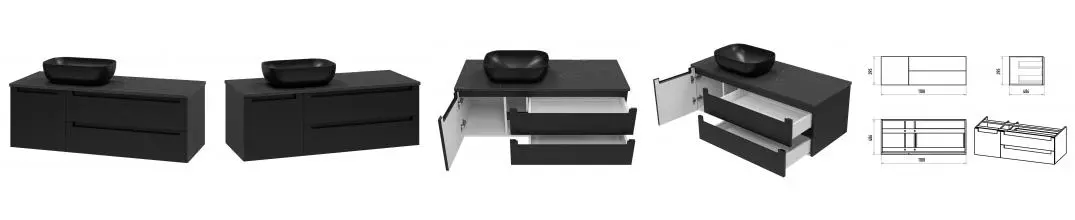 Тумба с раковиной «Brevita» Cargo 120 (MLN-320328MB 46) подвесная чёрная левая столешница чёрная