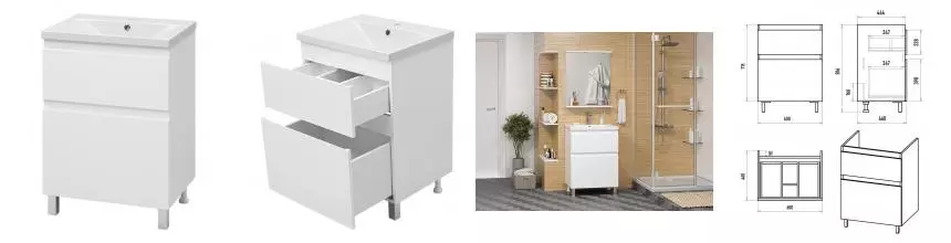 Тумба с раковиной «Misty» Лаки 60 (Abby 60) белая