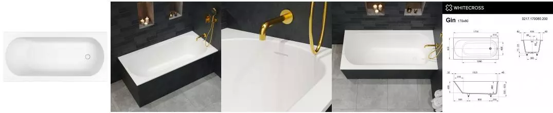 Ванна из искусственного камня «Whitecross» Gin 170/80 с ножками с сифоном белая матовая Ванна из искусственного камня «Whitecross» Gin 170/80 с ножками с сифоном белая матовая