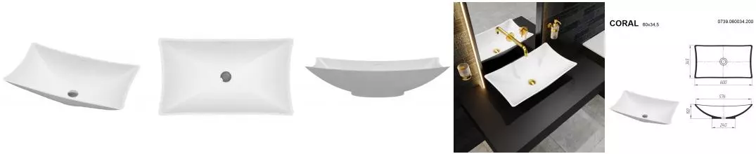 Раковина «Whitecross» Coral 60/34 искусственный камень белая матовая Раковина «Whitecross» Coral 60/34 искусственный камень белая матовая