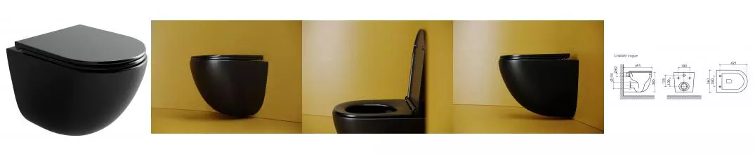 Подвесной унитаз безободковый «Ceramica Nova» Vogue CN4008TMB чёрный матовый с сиденьем дюропласт с микролифтом чёрное Подвесной унитаз безободковый «Ceramica Nova» Vogue CN4008TMB чёрный матовый с сиденьем дюропласт с микролифтом чёрное