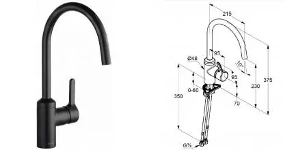 Смеситель для кухонной мойки «Kludi» Bozz 428033978 чёрный матовый
