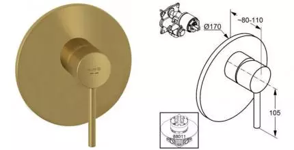 Внешняя часть смесителя «Kludi» Bozz 38655N076 брашированное золото Внешняя часть смесителя «Kludi» Bozz 38655N076 брашированное золото
