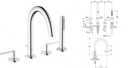 Смеситель на борт ванны «Kludi» Nova Fonte Puristic 204250515 хром