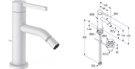 Смеситель для биде «Kludi» Nova Fonte Pura 202165315 с донным клапаном белый матовый