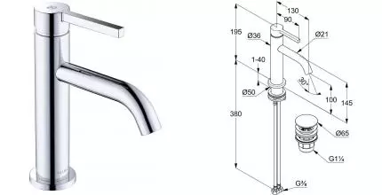 Смеситель для раковины «Kludi» Nova Fonte Pura 202890515 с донным клапаном хром