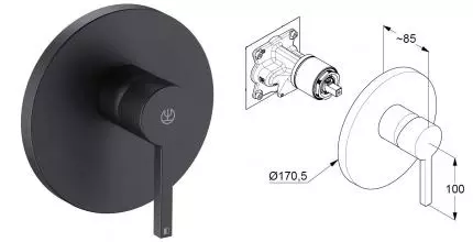 Внешняя часть смесителя «Kludi» Nova Fonte Puristic 206553915 чёрная матовая