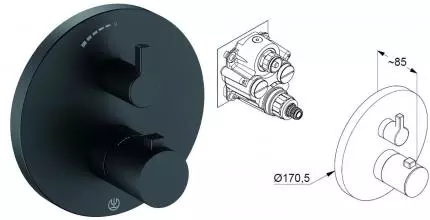 Внешняя часть смесителя «Kludi» Nova Fonte Puristic 208353915 чёрная матовая
