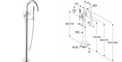 Напольный смеситель для ванны с душем «Kludi» Nova Fonte Puristic 205900515 хром Напольный смеситель для ванны с душем «Kludi» Nova Fonte Puristic 205900515 хром