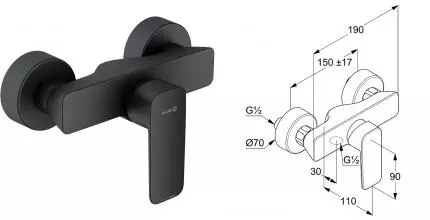 Смеситель для душа «Kludi» Pure&Style 408413975 чёрный матовый Смеситель для душа «Kludi» Pure&Style 408413975 чёрный матовый