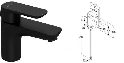 Смеситель для раковины «Kludi» Pure&Style 400283975 чёрный матовый Смеситель для раковины «Kludi» Pure&Style 400283975 чёрный матовый