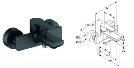 Смеситель для ванны с душем «Kludi» Zenta SL 486703965 чёрный матовый Смеситель для ванны с душем «Kludi» Zenta SL 486703965 чёрный матовый