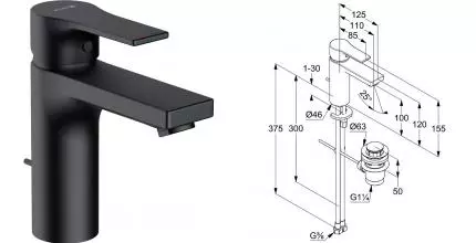 Смеситель для раковины «Kludi» Zenta SL 482903965 с донным клапаном чёрный матовый Смеситель для раковины «Kludi» Zenta SL 482903965 с донным клапаном чёрный матовый