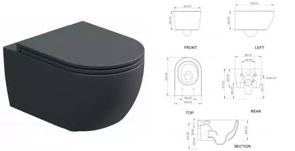 Подвесной унитаз безободковый «GSG» Like Eco Clean LKWCSOECBI000/028/LKCOPRSLTICR028 белый глянцевый/ebano матовый с сиденьем дюропласт с микролифтом Подвесной унитаз безободковый «GSG» Like Eco Clean LKWCSOECBI000/028/LKCOPRSLTICR028 белый глянцевый/ebano матовый с сиденьем дюропласт с микролифтом