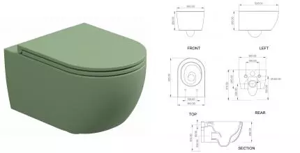 Подвесной унитаз безободковый «GSG» Like Eco Clean LKWCSOECBI000/031/LKCOPRSLTICR031 белый глянцевый/salvia матовый с сиденьем дюропласт с микролифтом Подвесной унитаз безободковый «GSG» Like Eco Clean LKWCSOECBI000/031/LKCOPRSLTICR031 белый глянцевый/salvia матовый с сиденьем дюропласт с микролифтом