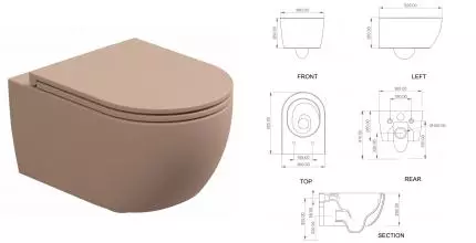 Подвесной унитаз безободковый «GSG» Like Eco Clean LKWCSOECBI000/032/LKCOPRSLTICR032 белый глянцевый/cipria матовый с сиденьем дюропласт с микролифтом Подвесной унитаз безободковый «GSG» Like Eco Clean LKWCSOECBI000/032/LKCOPRSLTICR032 белый глянцевый/cipria матовый с сиденьем дюропласт с микролифтом