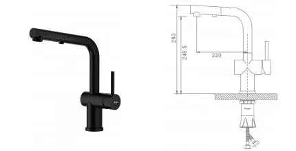Смеситель для кухонной мойки «Raglo» R86.49.06 с выдвижным изливом чёрный матовый