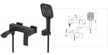 Смеситель для ванны с душем «Raglo» R01.30.06 чёрный матовый