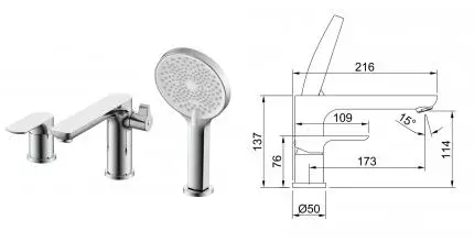 Смеситель на борт ванны «Raglo» R03.31 хром Смеситель на борт ванны «Raglo» R03.31 хром