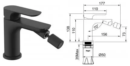 Смеситель для биде «Raglo» R03.50.06 чёрный матовый Смеситель для биде «Raglo» R03.50.06 чёрный матовый
